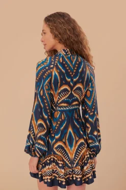 FARM Rio Robes Courtes<Robe courte en viscose LENZING™ ECOVERO™ Ikat bleu ananas