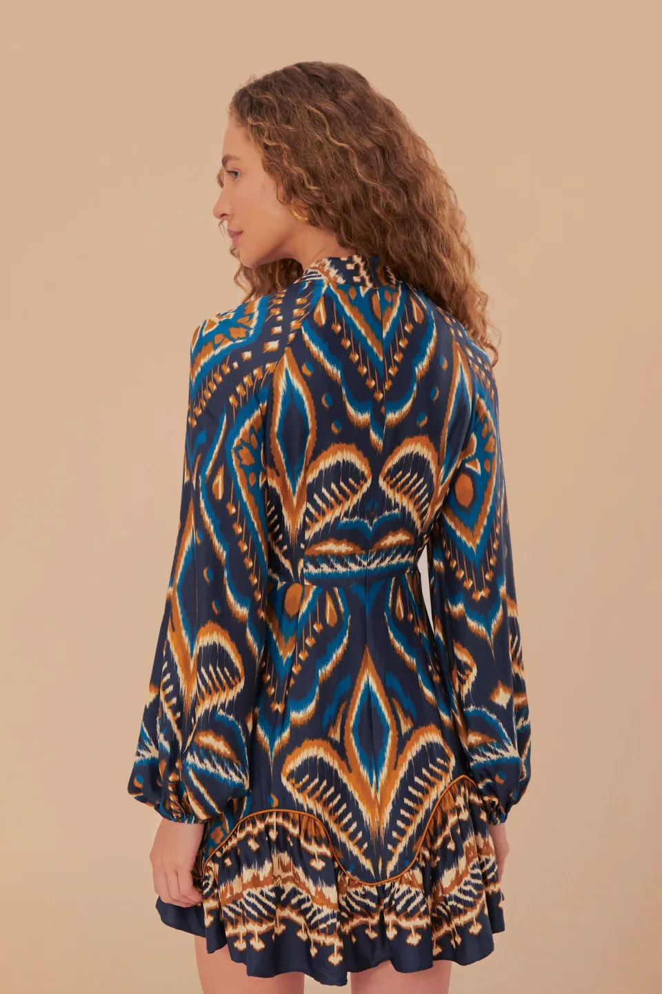 FARM Rio Robes Courtes<Robe courte en viscose LENZING™ ECOVERO™ Ikat bleu ananas