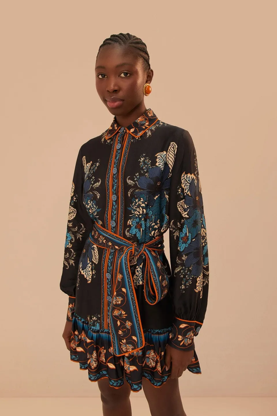 FARM Rio Robes Courtes<Robe courte en viscose LENZING™ ECOVERO™ à motif floral noir