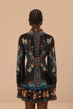 FARM Rio Robes Courtes<Robe courte en viscose LENZING™ ECOVERO™ à motif floral noir