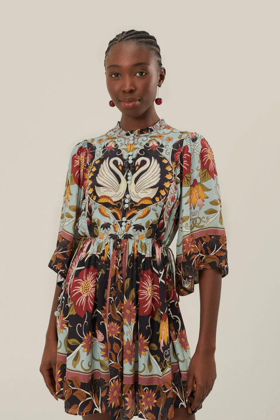 FARM Rio Robes Courtes<Robe courte fluide à manches courtes bleue