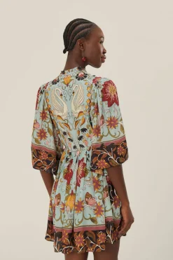 FARM Rio Robes Courtes<Robe courte fluide à manches courtes bleue