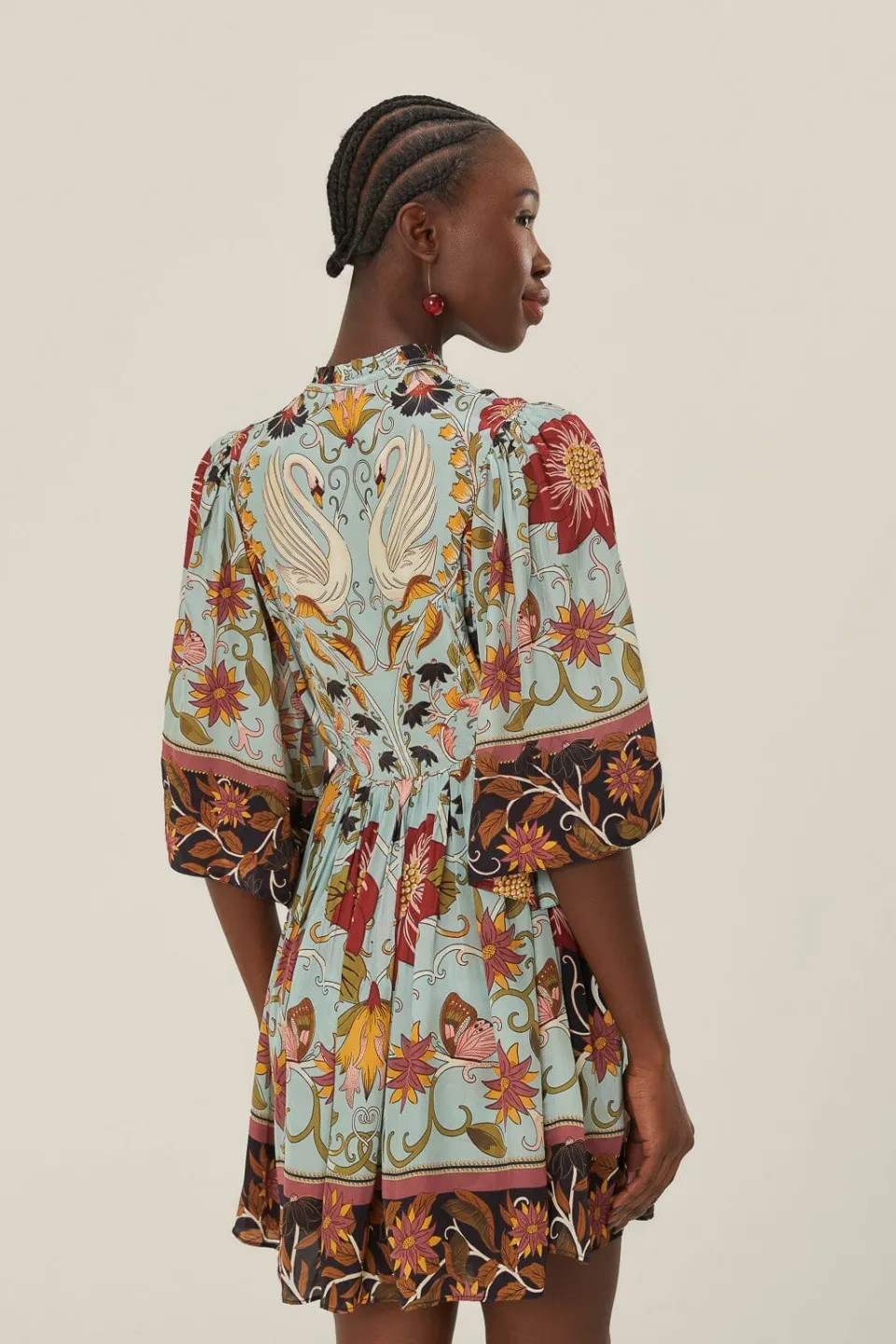 FARM Rio Robes Courtes<Robe courte fluide à manches courtes bleue