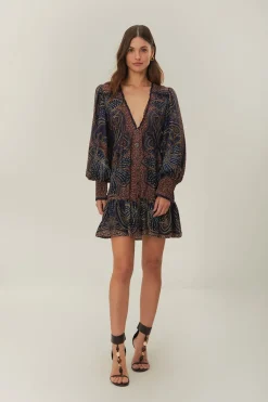 FARM Rio Robes Courtes<Robe courte glamour fleurie bleue en LENZING™ ECOVERO™