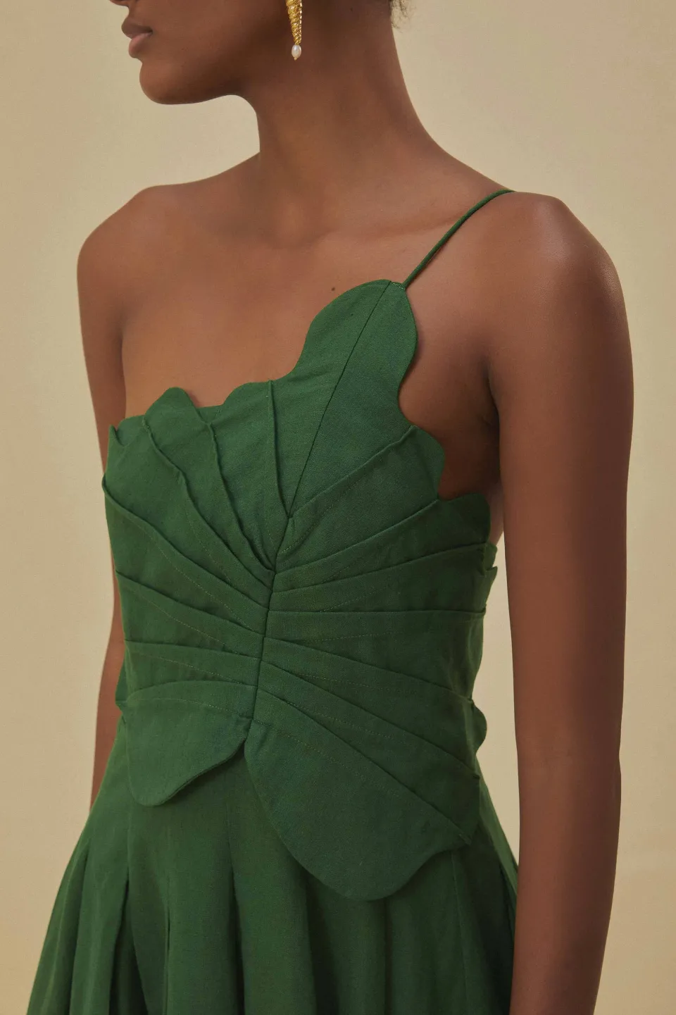 FARM Rio Robes Courtes<Robe courte Lea verte à une épaule
