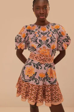 FARM Rio Robes Courtes<Robe courte lilas à imprimé floral arabesque