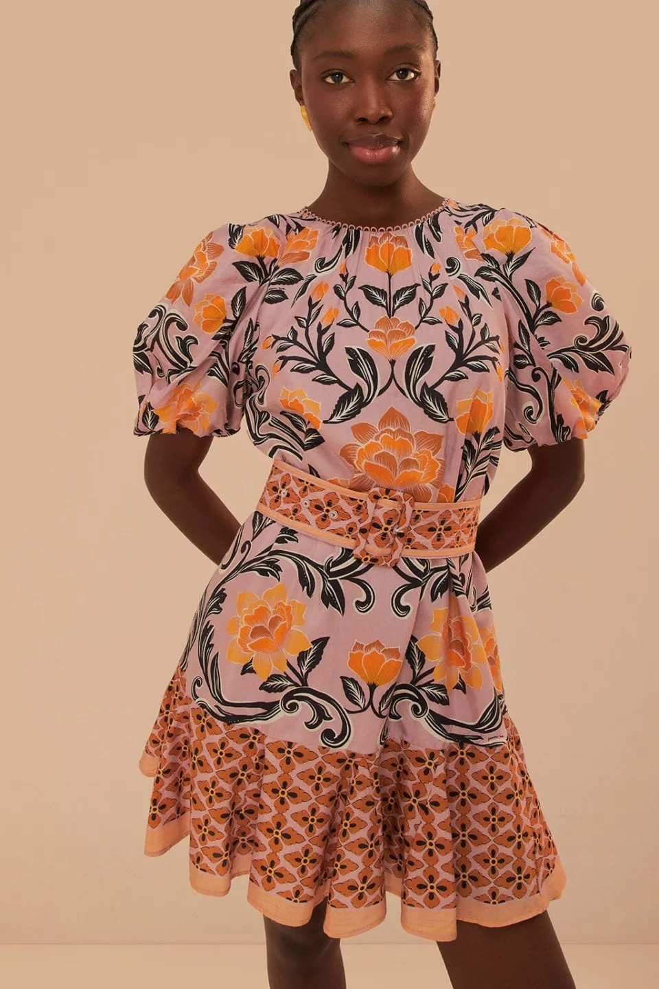 FARM Rio Robes Courtes<Robe courte lilas à imprimé floral arabesque