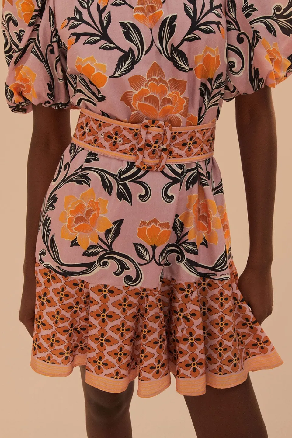 FARM Rio Robes Courtes<Robe courte lilas à imprimé floral arabesque
