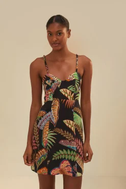 FARM Rio Robes Courtes<Robe courte noire Cool Foliage