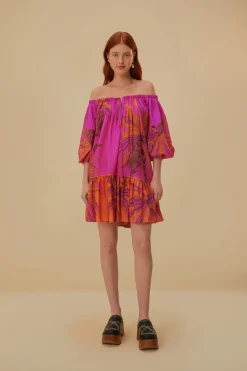 FARM Rio Robes Courtes<Robe courte rose à épaules dénudées Beach Forest