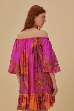 FARM Rio Robes Courtes<Robe courte rose à épaules dénudées Beach Forest