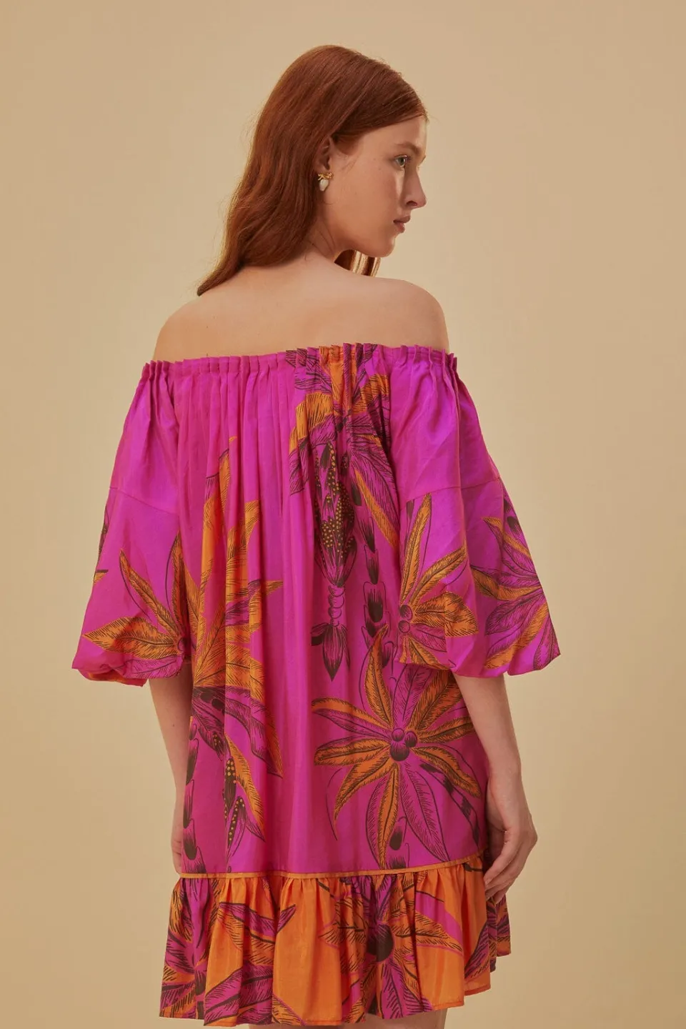 FARM Rio Robes Courtes<Robe courte rose à épaules dénudées Beach Forest