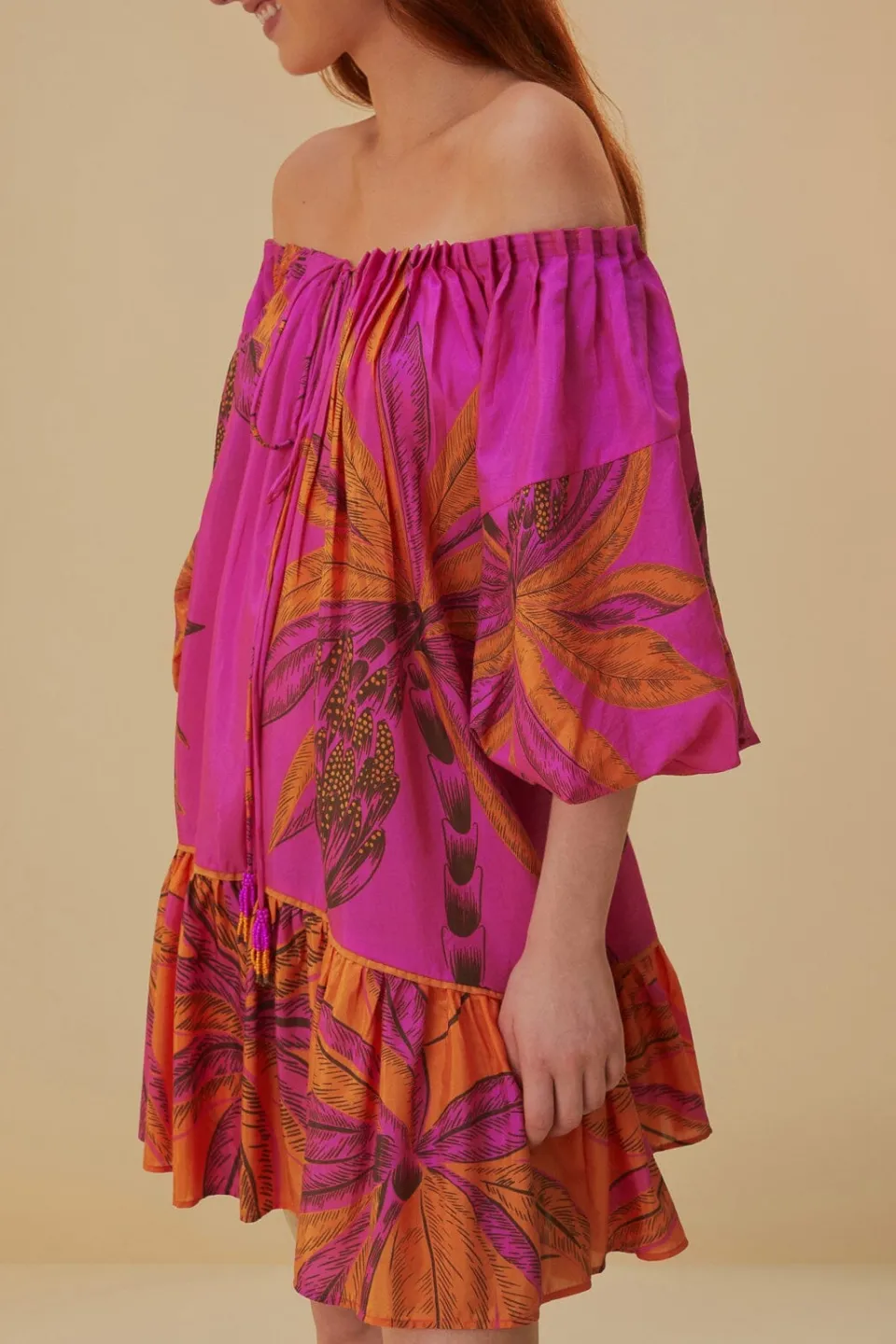 FARM Rio Robes Courtes<Robe courte rose à épaules dénudées Beach Forest