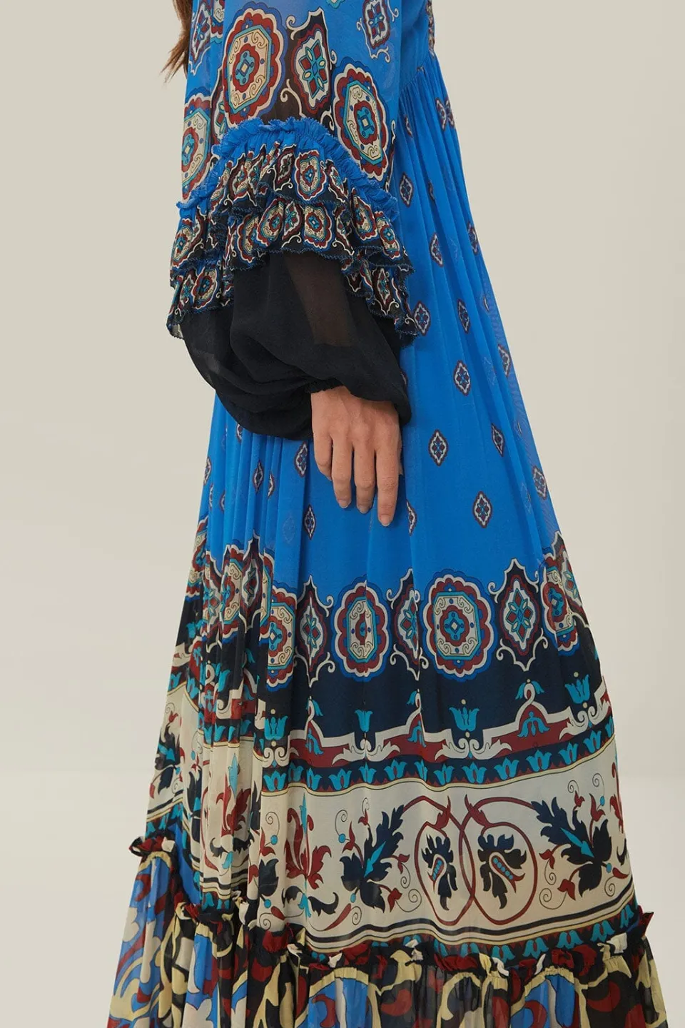 FARM Rio Robes Longues<Robe longue à carreaux bleus Ainika