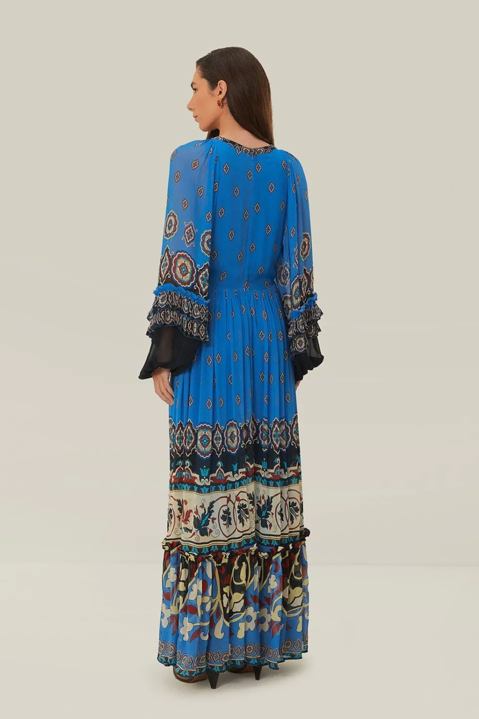 FARM Rio Robes Longues<Robe longue à carreaux bleus Ainika