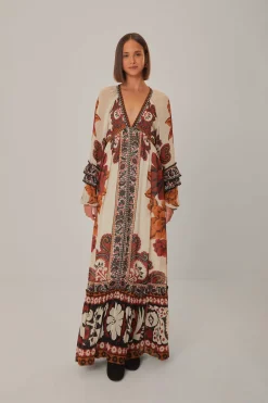 FARM Rio Robes Longues<Robe longue à col en V et tapisserie d'hiver sable