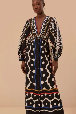 FARM Rio Robes Longues<Robe longue à décolleté plongeant et motif marguerites de Black Farm