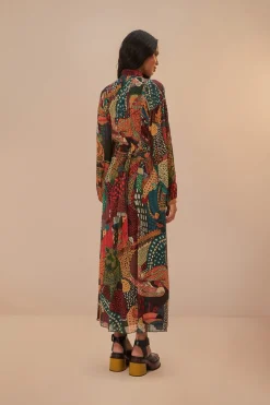 FARM Rio  Robes Longues<Robe longue à encolure en V multicolore Fauna Mix