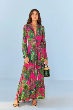 FARM Rio Robes Longues<Robe longue à feuilles roses
