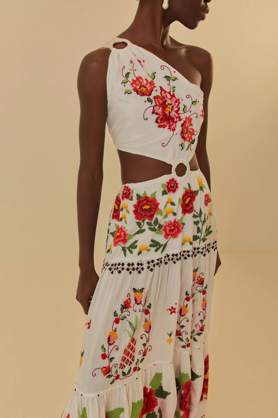 FARM Rio Robes Longues<Robe longue à fleurs Carmina brodée blanc cassé