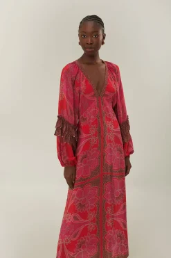 FARM Rio Robes Longues<Robe longue à imprimé fleuri rose et foulard glamour