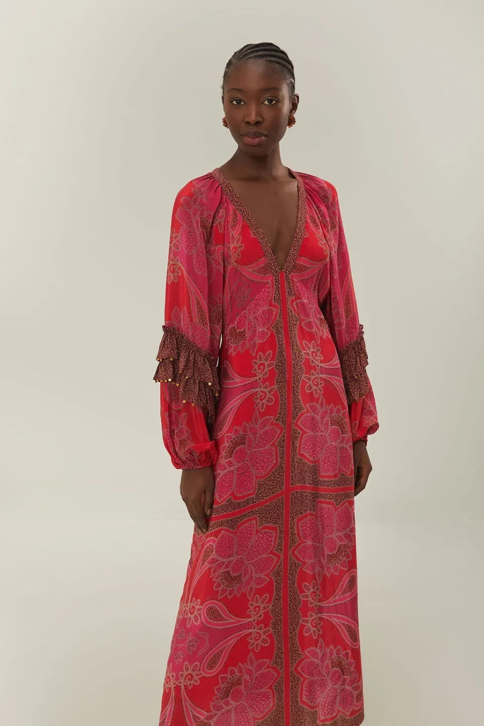 FARM Rio Robes Longues<Robe longue à imprimé fleuri rose et foulard glamour
