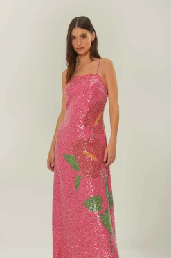 FARM Rio Robes Longues<Robe longue à imprimé fleurs d'anthurium rose