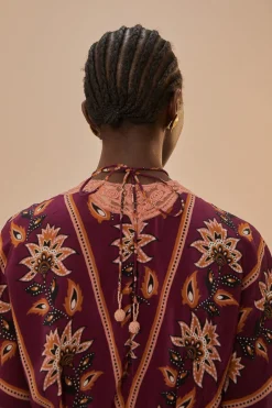 FARM Rio Robes Longues<Robe longue à manches courtes en dentelle bordeaux Glam Tapestry
