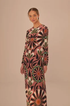 FARM Rio Robes Longues<Robe longue à manches longues à fleurs roses Ainika