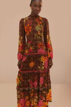 FARM Rio Robes Longues<Robe longue à manches longues de style jardin charmant marron