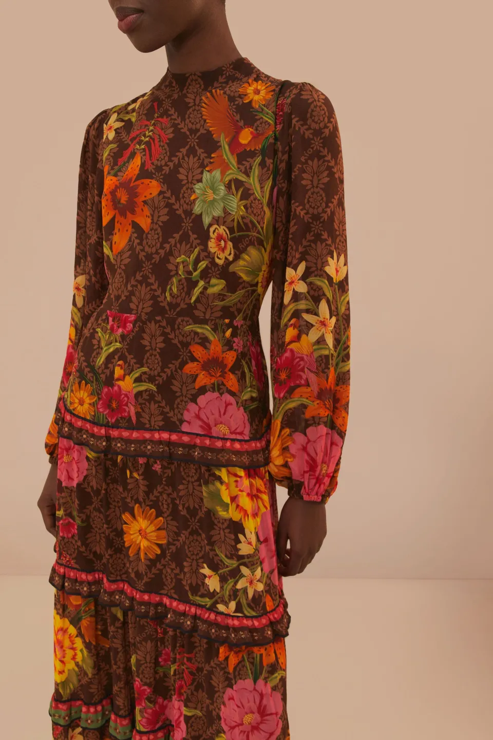 FARM Rio Robes Longues<Robe longue à manches longues de style jardin charmant marron