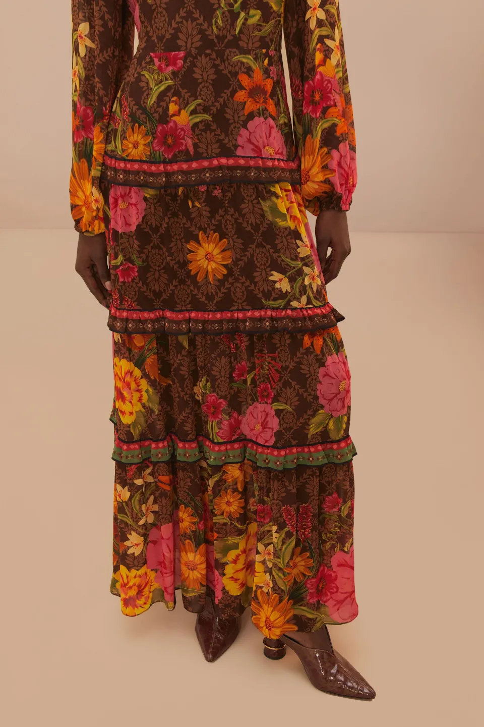 FARM Rio Robes Longues<Robe longue à manches longues de style jardin charmant marron