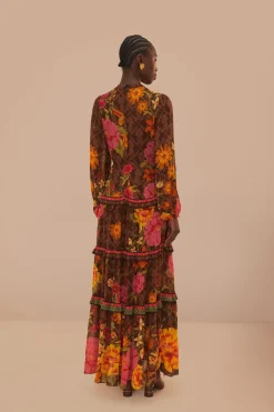 FARM Rio Robes Longues<Robe longue à manches longues de style jardin charmant marron