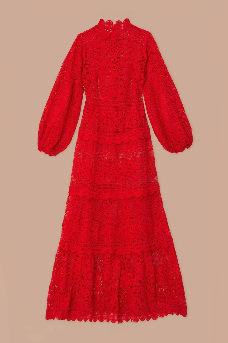 FARM Rio Robes Longues<Robe longue à manches longues en guipure rouge
