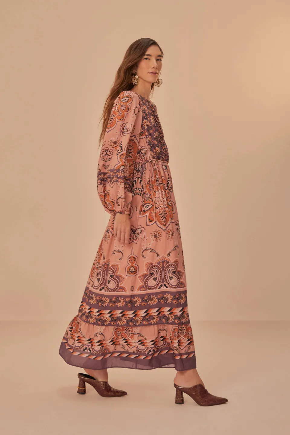 FARM Rio Robes Longues<Robe longue à manches longues Glam Tapestry bordeaux
