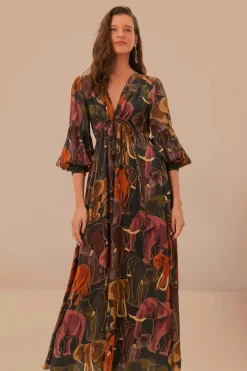 FARM Rio Robes Longues<Robe longue à motifs d'éléphants verts