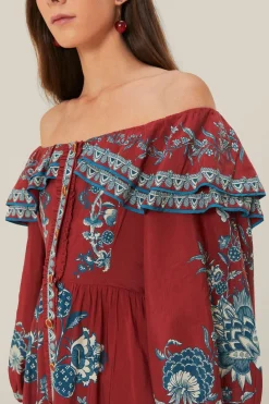 FARM Rio  Robes Longues<Robe longue à épaules dénudées Red Tropical Landing
