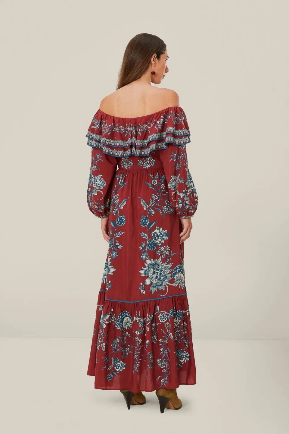 FARM Rio Robes Longues<Robe longue à épaules dénudées Red Tropical Landing