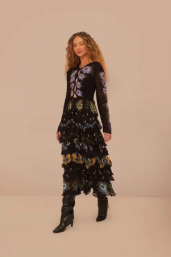 FARM Rio Robes Longues<Robe longue à volants noire Winter Garden