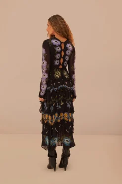 FARM Rio  Robes Longues<Robe longue à volants noire Winter Garden