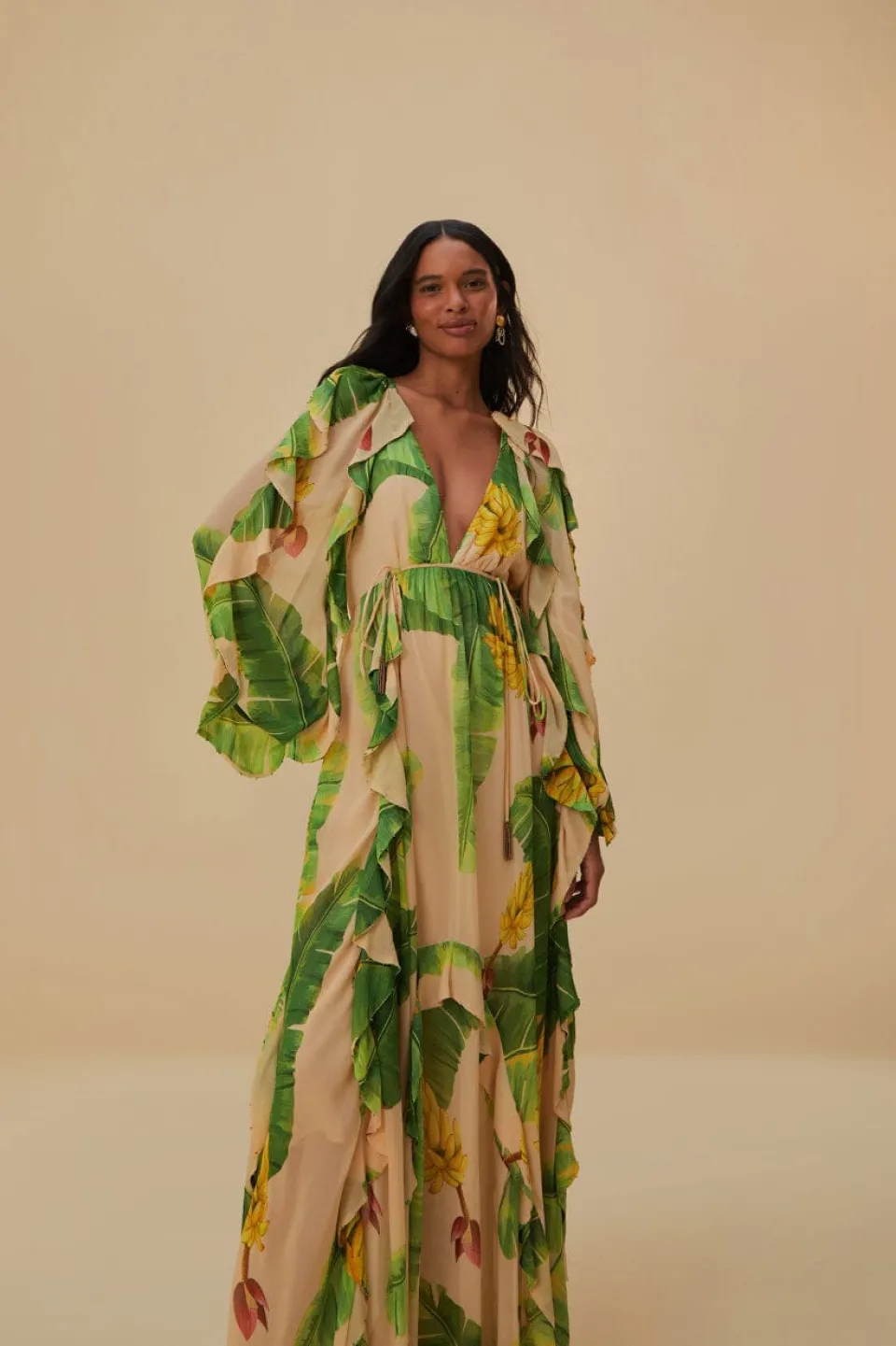 FARM Rio Robes Longues<Robe longue beige bananes fraîches