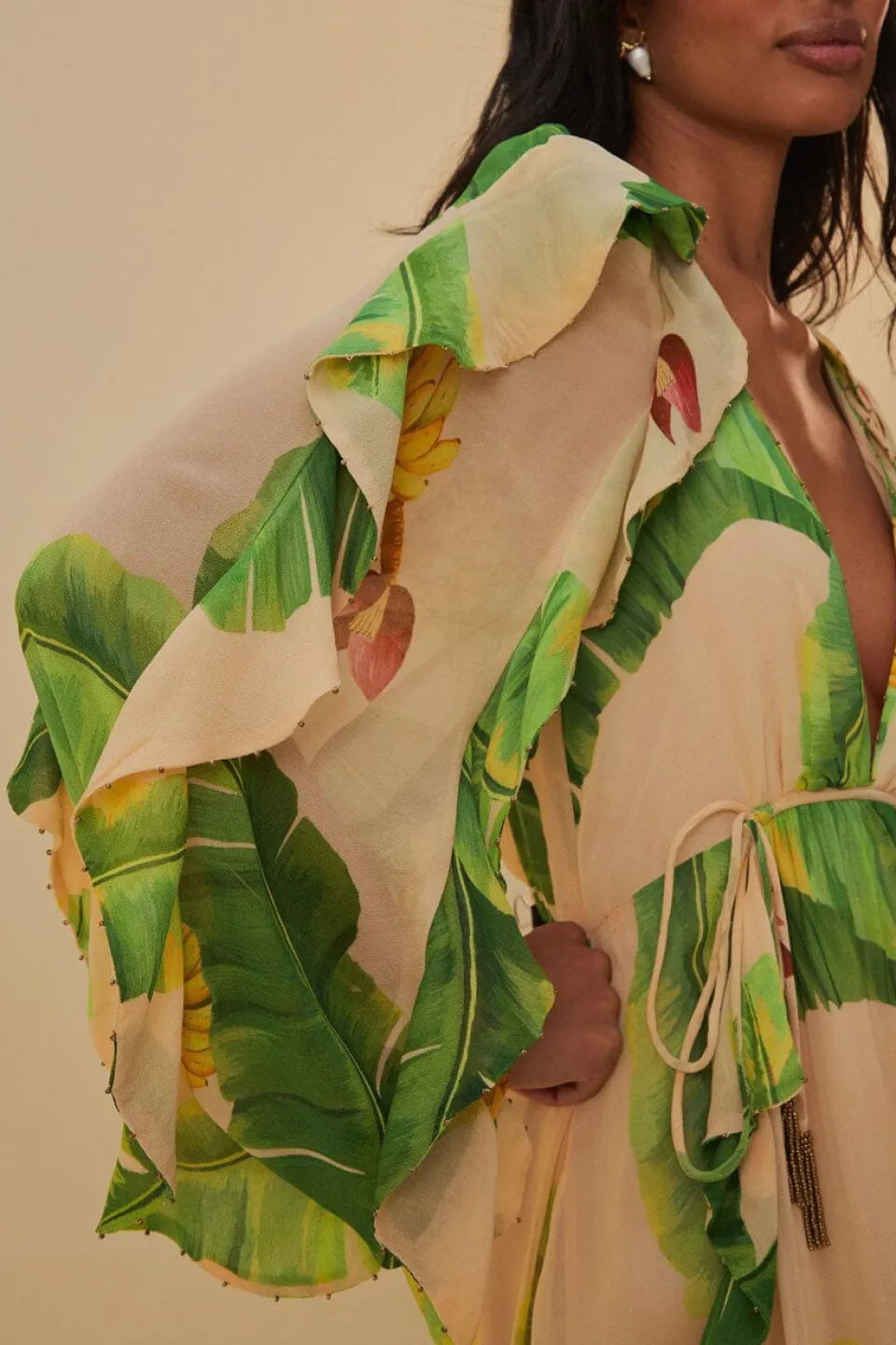 FARM Rio Robes Longues<Robe longue beige bananes fraîches
