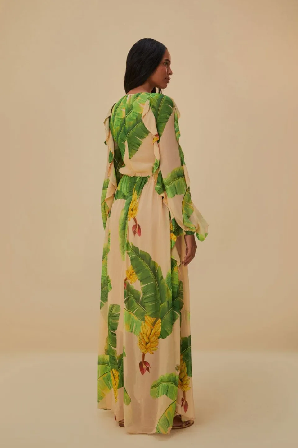 FARM Rio Robes Longues<Robe longue beige bananes fraîches