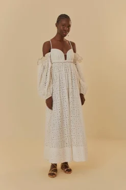 FARM Rio Robes Longues<Robe longue blanc cassé à fleurs 3D