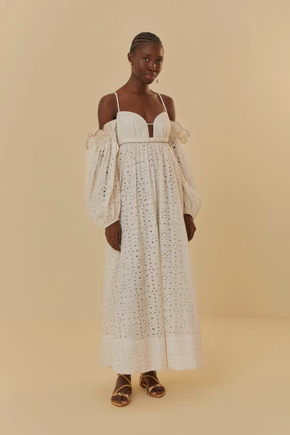 FARM Rio Robes Longues<Robe longue blanc cassé à fleurs 3D
