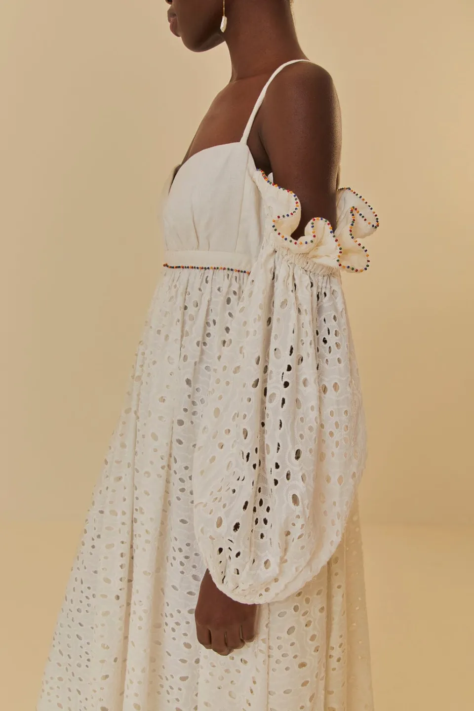 FARM Rio Robes Longues<Robe longue blanc cassé à fleurs 3D