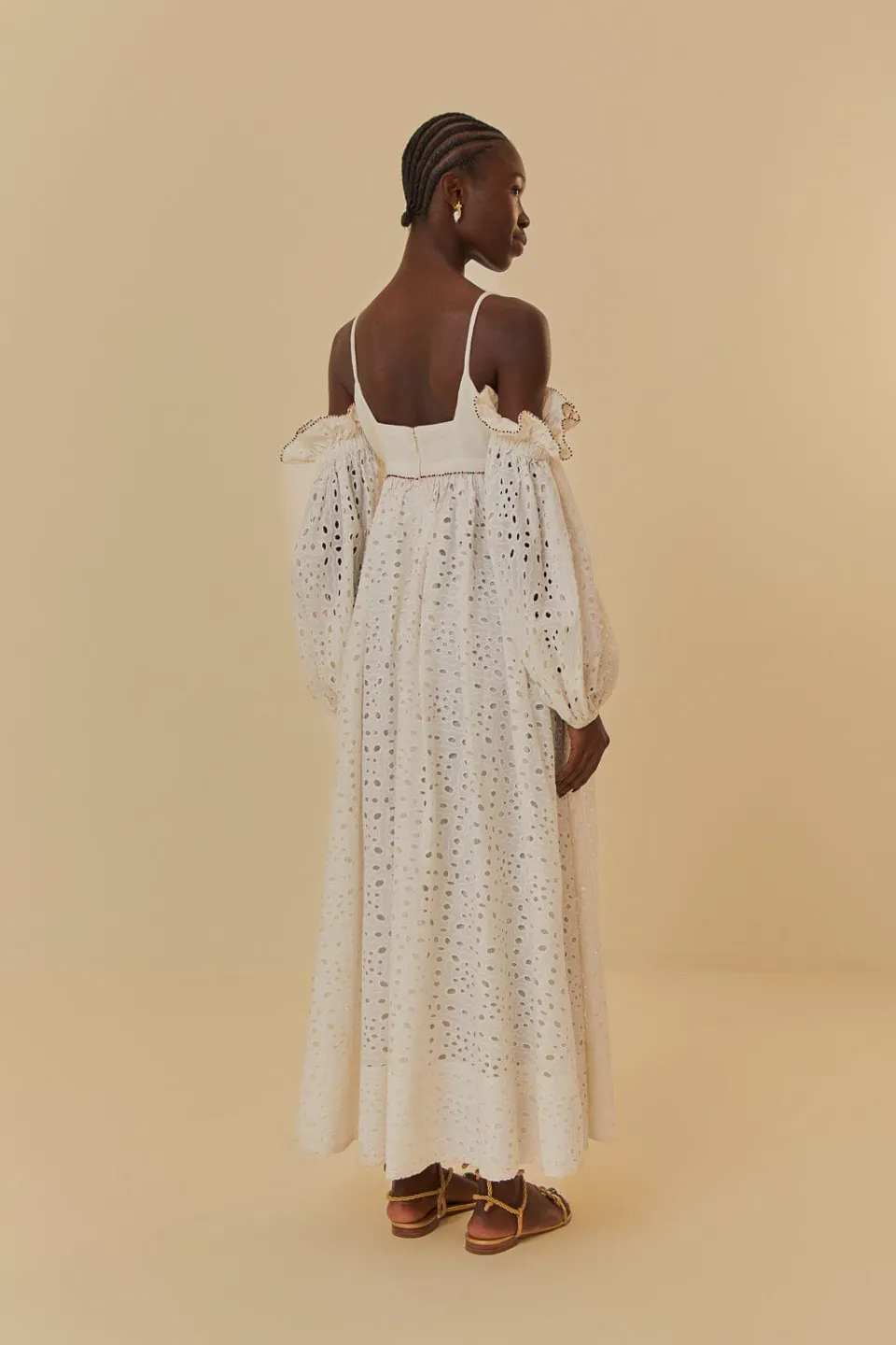 FARM Rio Robes Longues<Robe longue blanc cassé à fleurs 3D