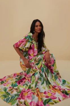 FARM Rio Robes Longues<Robe longue blanc cassé à fleurs peintes