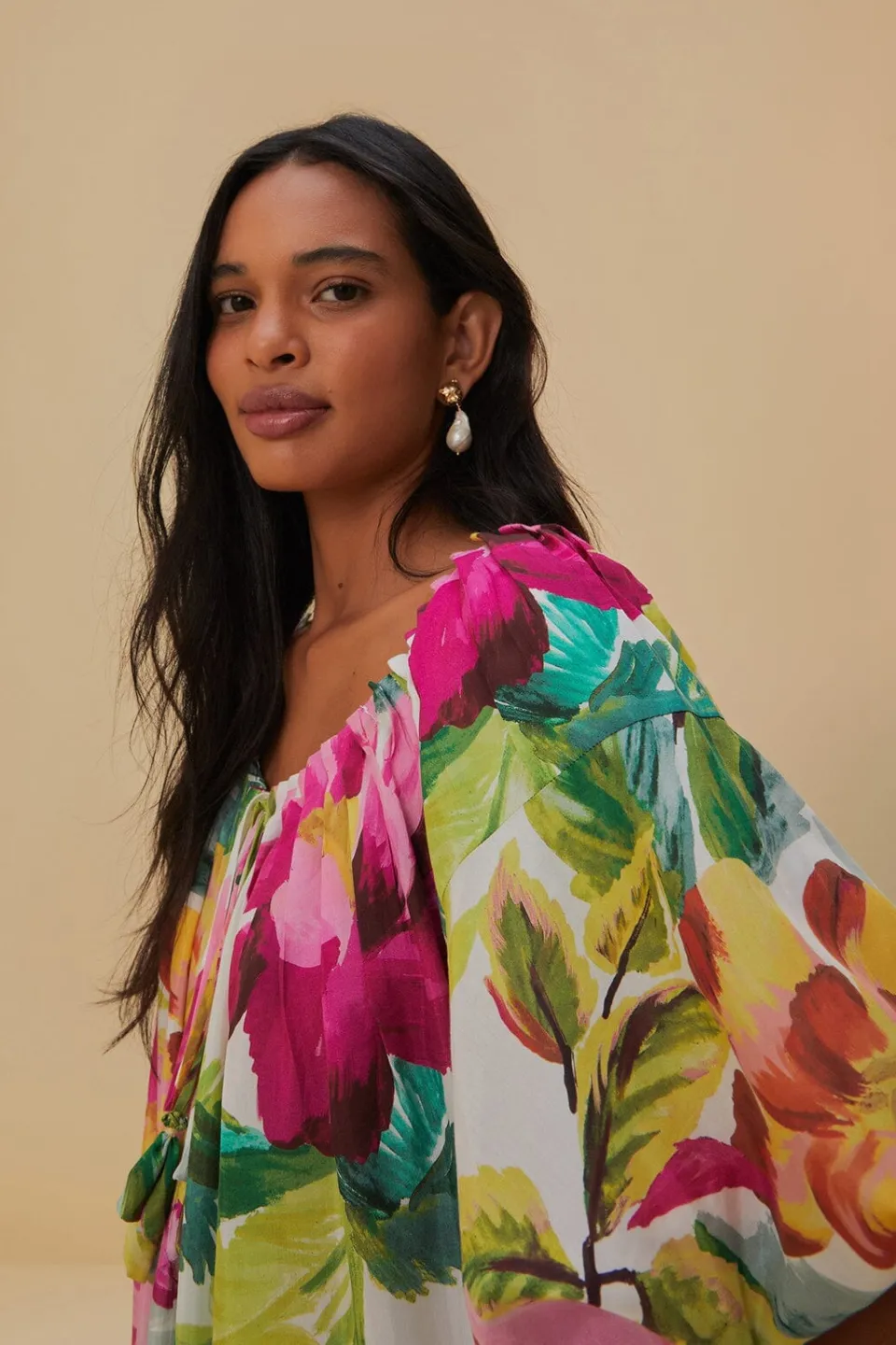 FARM Rio Robes Longues<Robe longue blanc cassé à fleurs peintes