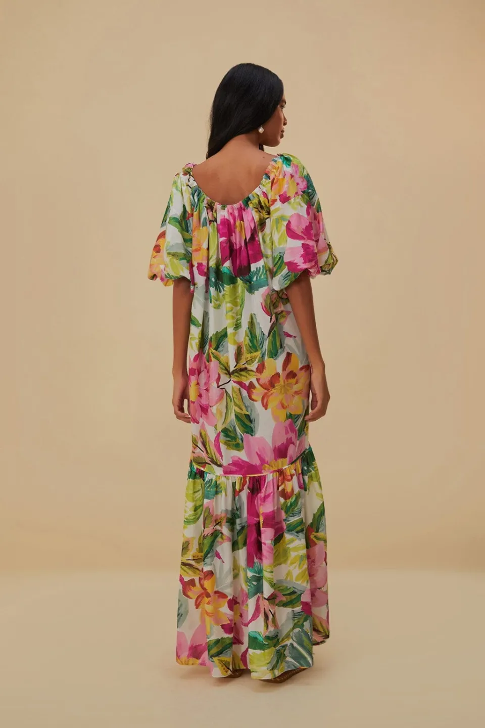 FARM Rio Robes Longues<Robe longue blanc cassé à fleurs peintes